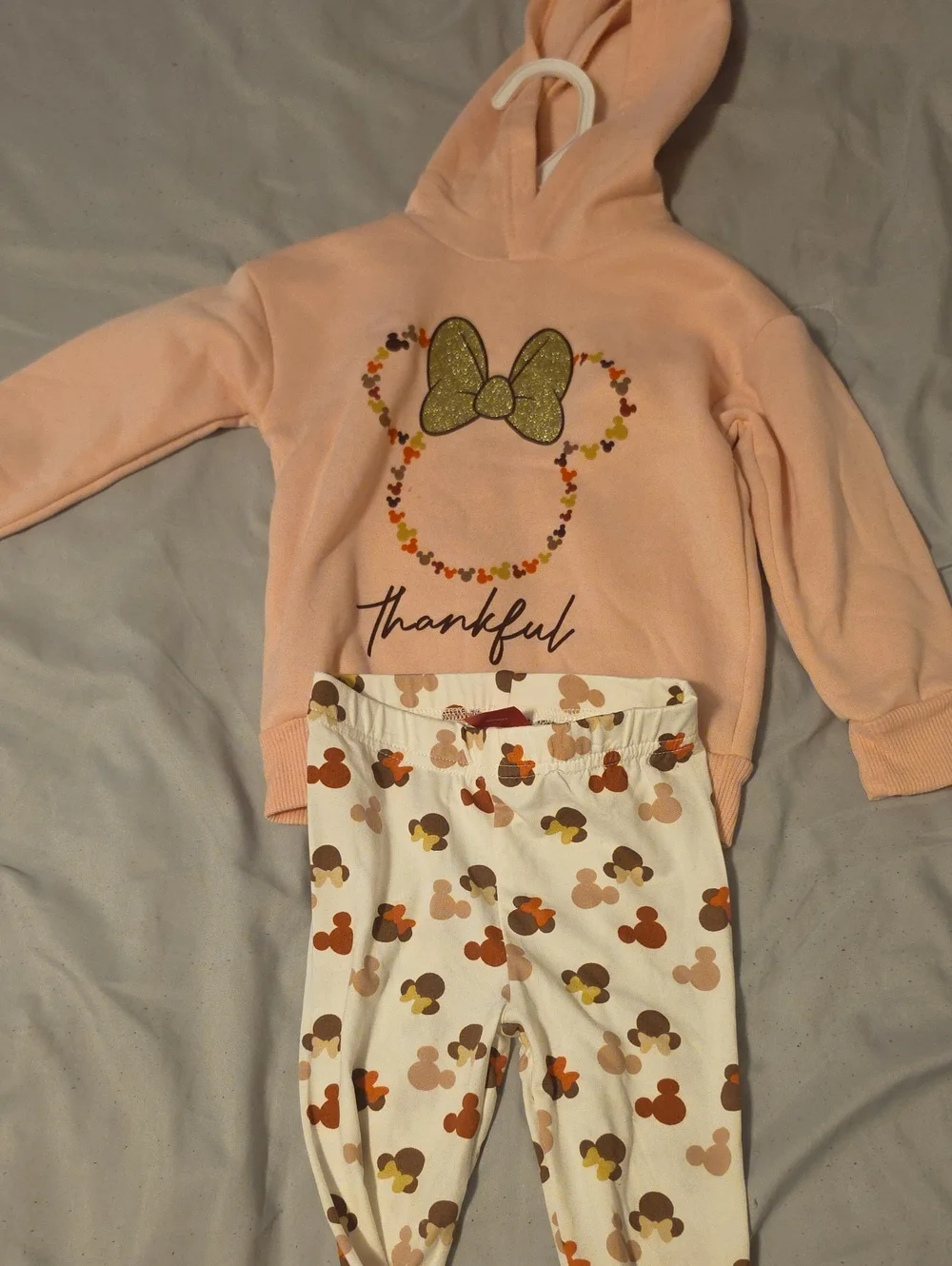 Disney Kids Peach Hoodie and Cream Mickey Leggings Matching Set